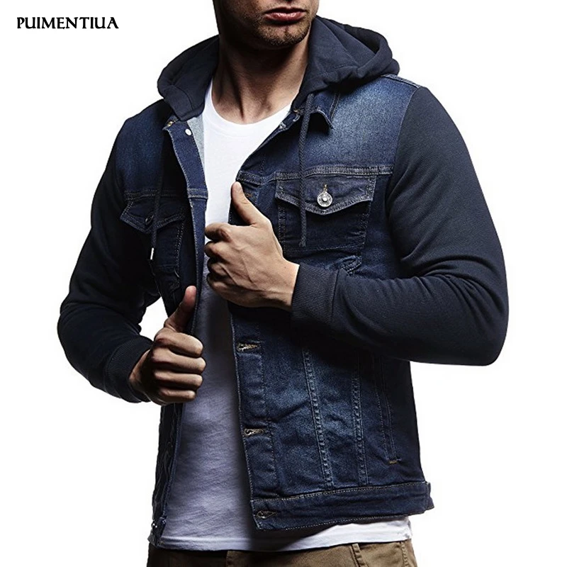 Мужские толстовки с капюшоном приталенная однотонная джинсовая куртка длинными