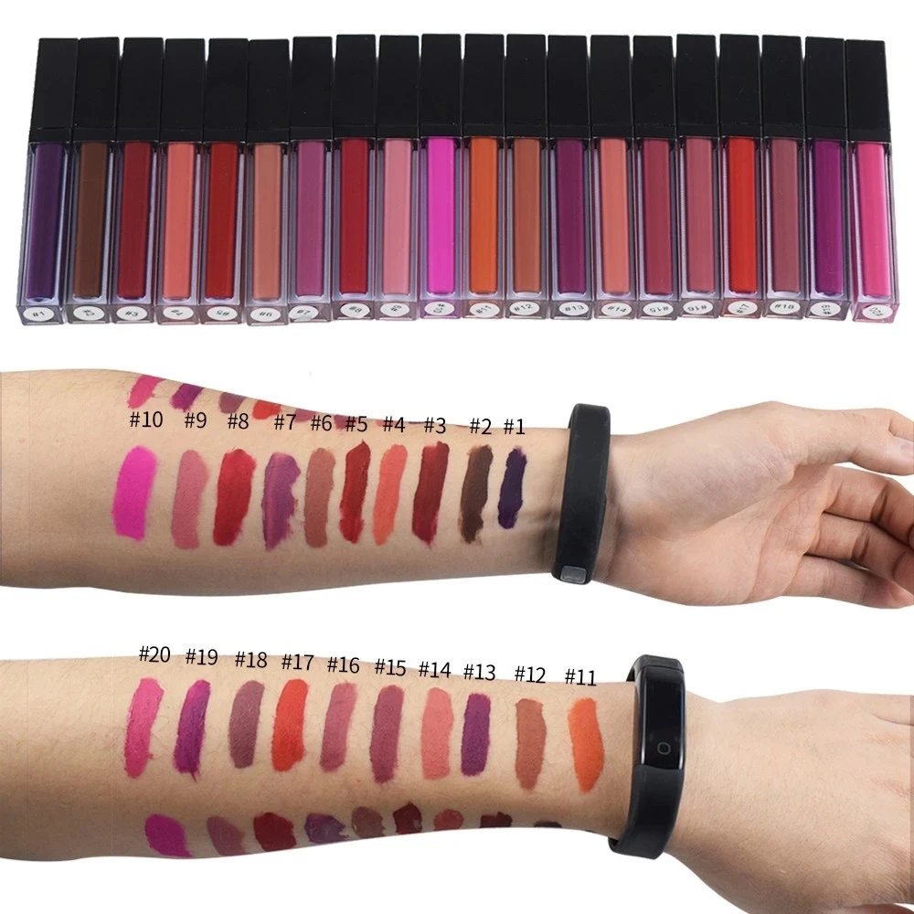 

Wholesale Waterproof Matte liquid Lip Gloss lipstick 20 colors Natural Cosmetics Makeup Lip Gloss lipsticks lipgloss for women