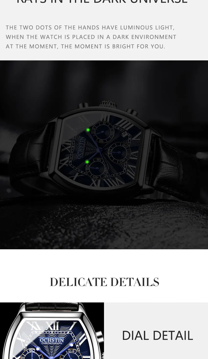 OCHSTIN Auto Date Sports Military Men Watches Luxury Brand Tonneau Quartz-watch Man Leather Army Male Clock Relogio Masculino