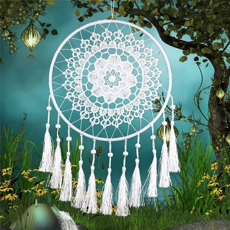 Черный и белый винтажный Ловец снов сделанный вручную хлопок кисточки Кружевная