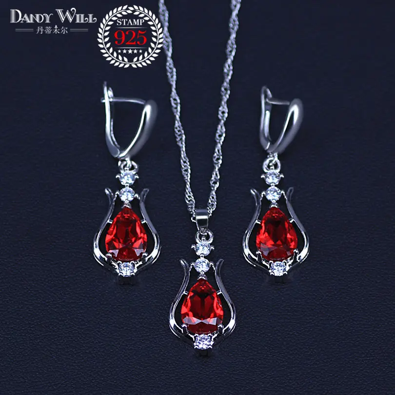 Jewelry Sets Продвижение 7 цветов груша кристалл кулон ожерелье серьги набор 925 пробы серебро элегантный ювелирный набор для женщин подарки на день святого валентина - Окраска металла: Jewelry Sets