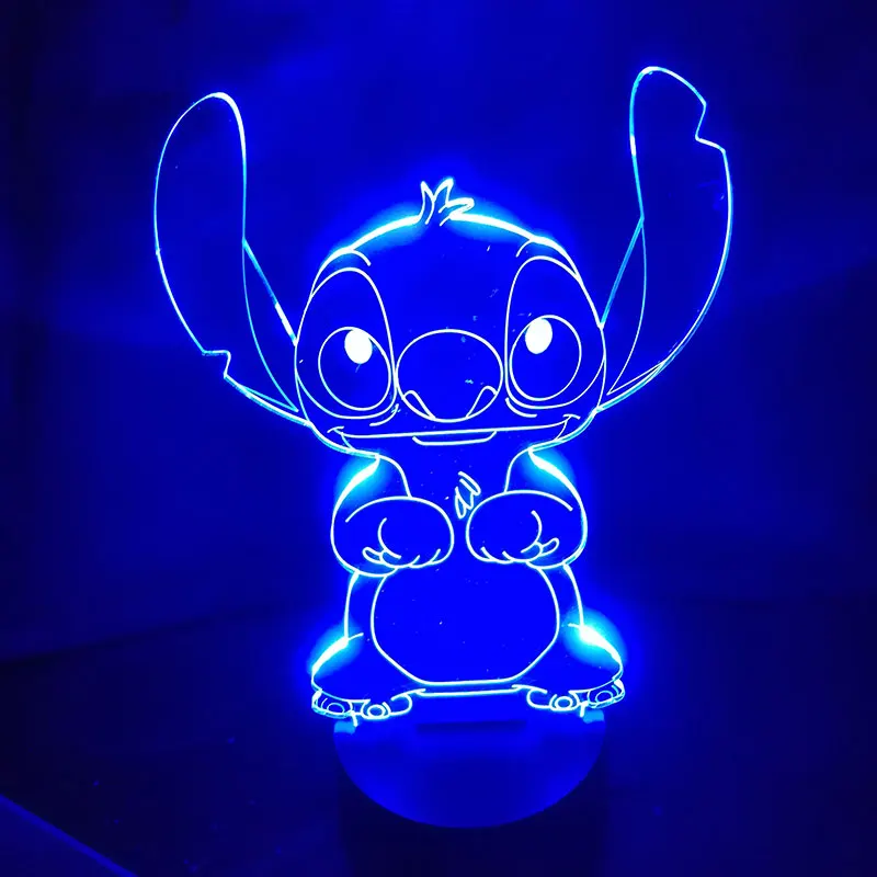 Ститч мультфильм 3D настольная лампа акриловая панель USB кабель 7 цветов изменить