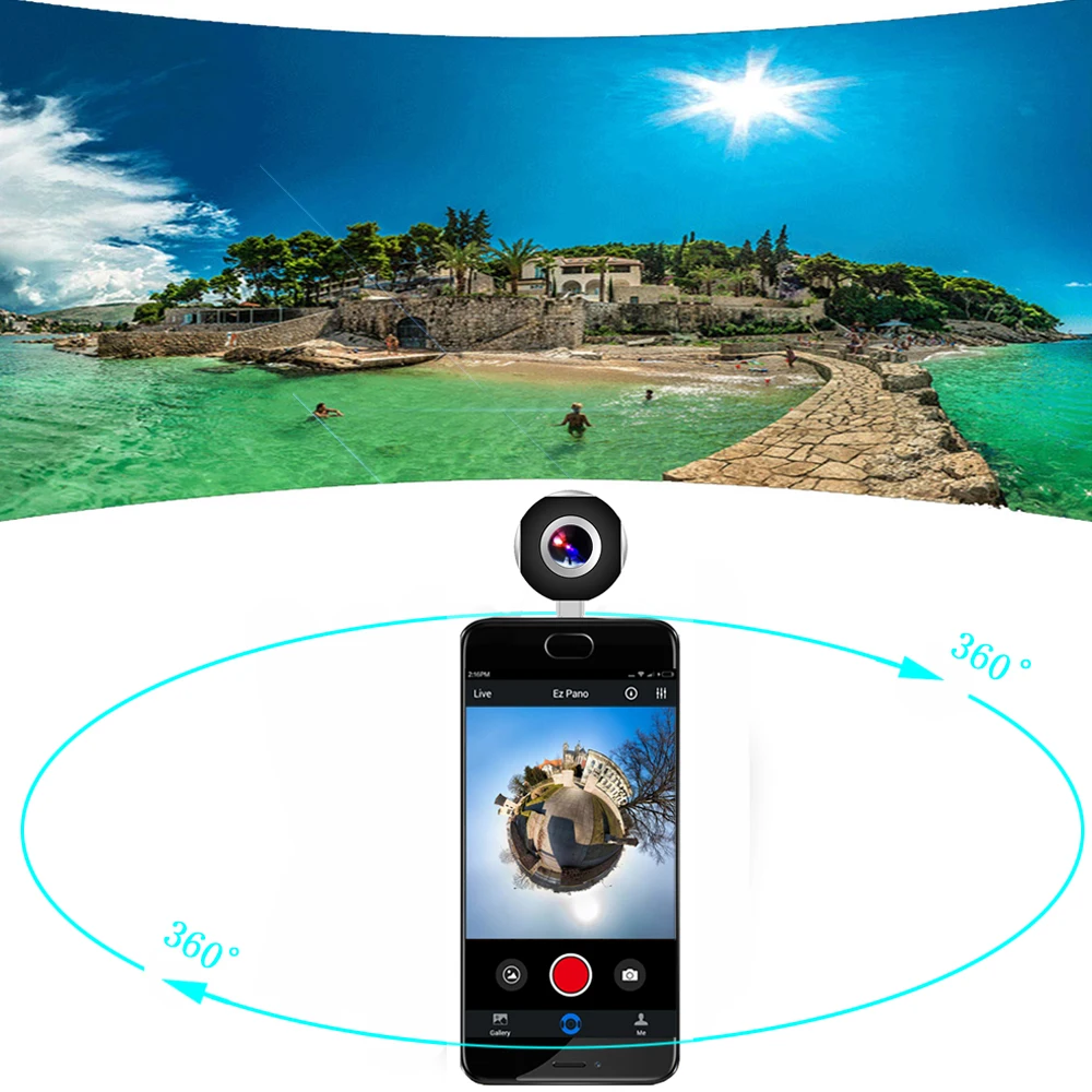 Podofo 360 камера панорамная мини камера 360 HD Широкий двойной объектив рыбий глаз VR видеокамера для Android Спорт Экшн камера TypeC