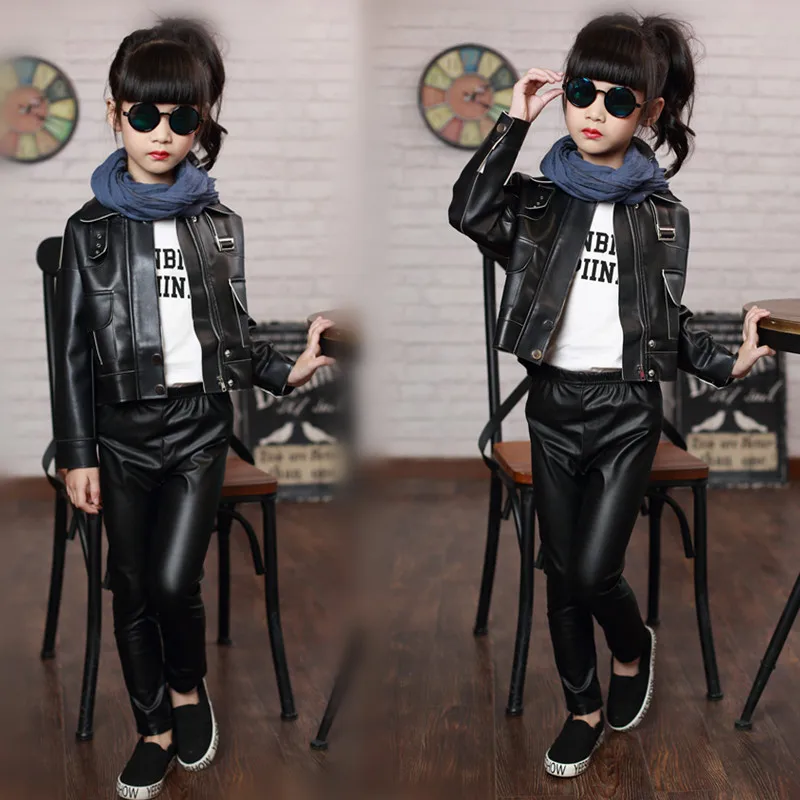 Простые леггинсы для отдыха маленьких девочек универсальные кожаные брюки