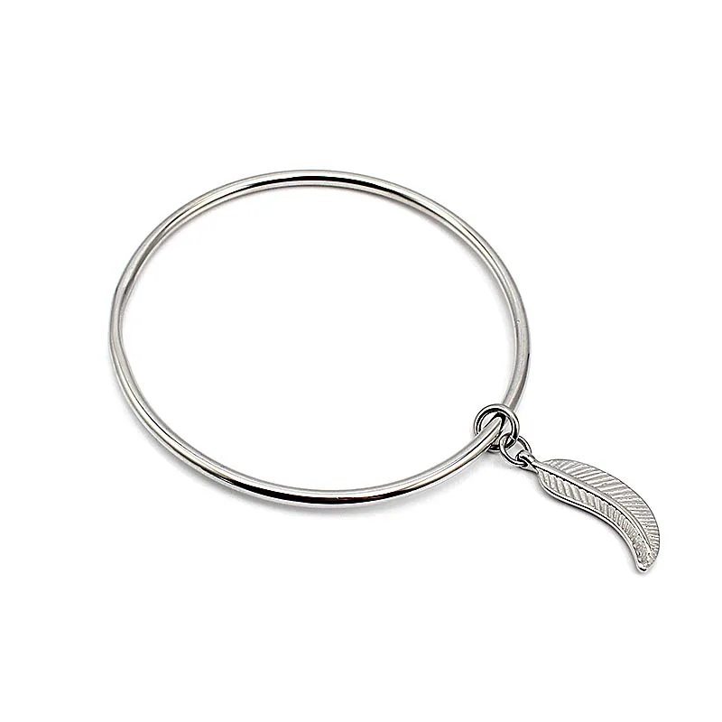 Женский браслет из нержавеющей стали с подвеской в виде пера|stainless steel charm bangle|bangle