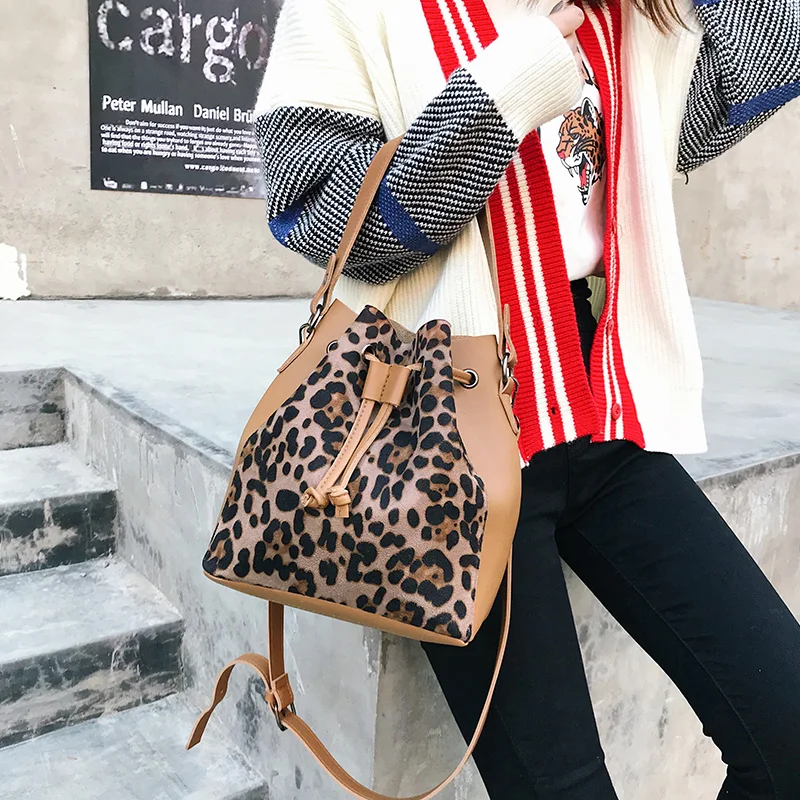 UKQLING женские сумки через плечо с леопардовым принтом кожаная сумка-ведро