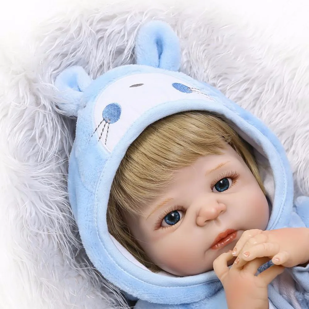 

56cm Lifelike Full Silicone Boy Baby Doll Blue Onesies Cute Toys Early Childhood