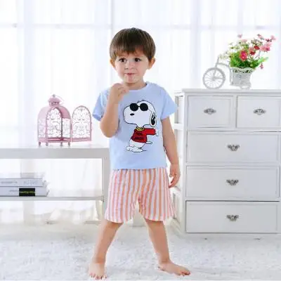 snoppy Новые летние комплекты одежды в школьном стиле для малышей Детская Хлопковая футболка в полоску с принтом+ шорты - Цвет: snoppy