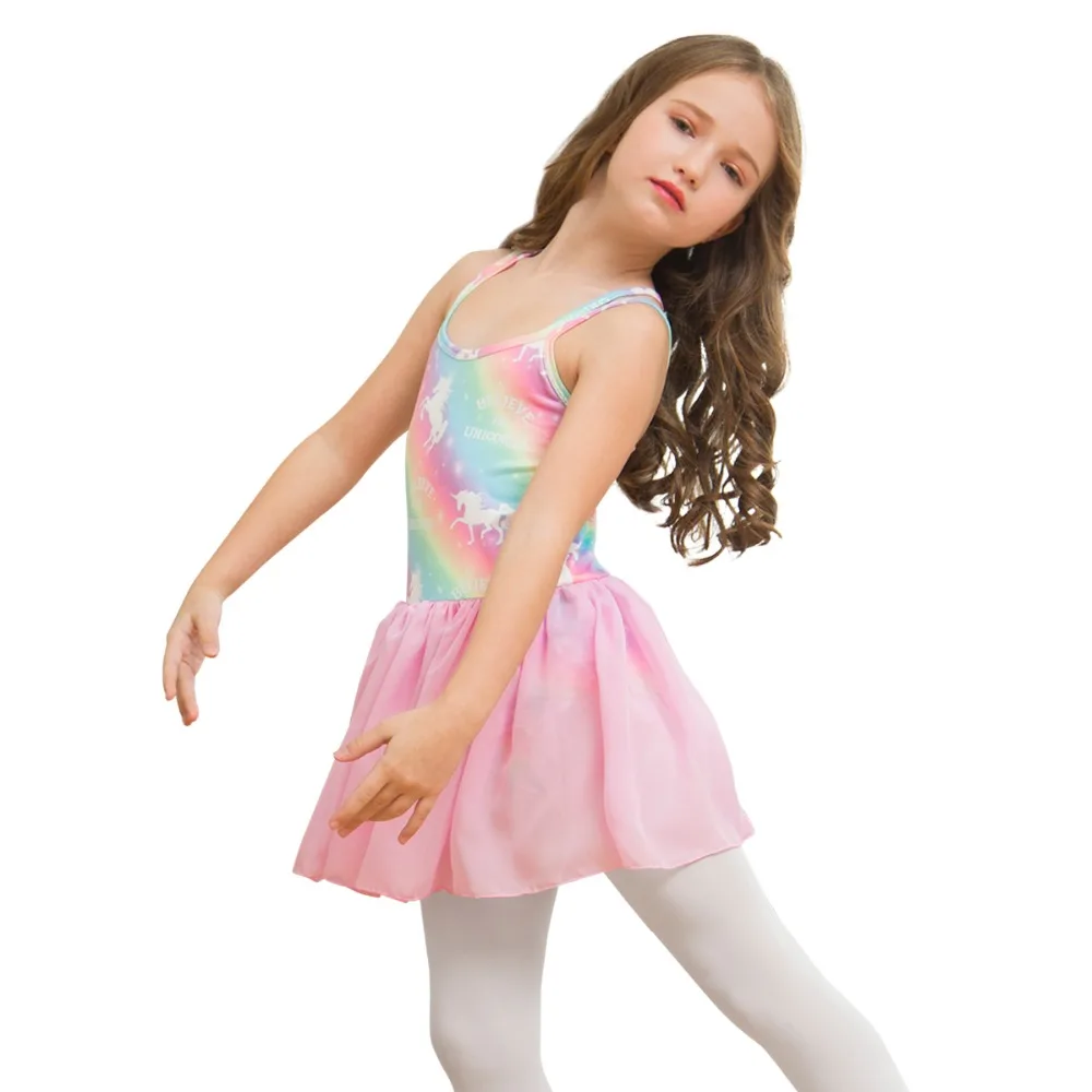 Girl Rainbow Unicorn Sleeveless Girls Dress for Dance Ballet Costumes Kids Ballerina Bodysuit Dancewear Children's Clothing | Детская