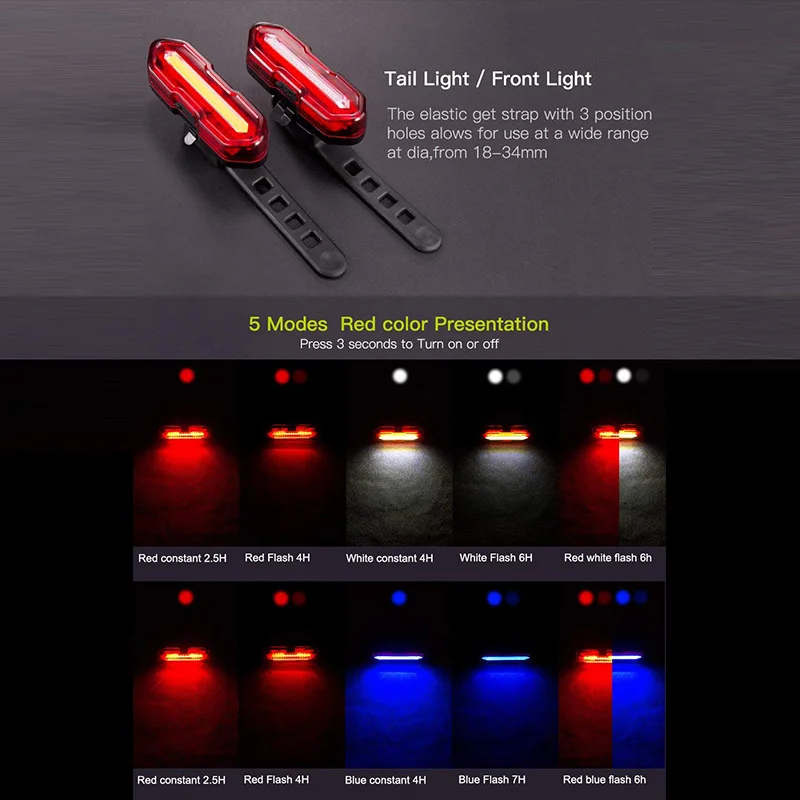 FLGT-2 упаковка супер яркие USB задние фонари велосипеда 5 режимов двойной цветной