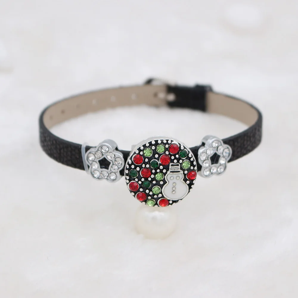 Vintage tiny crystal Stone Charms Bracelets Bangles For Women New fashion fit 18mm snap jewely black Leather Bracelet KC0276 | Украшения и