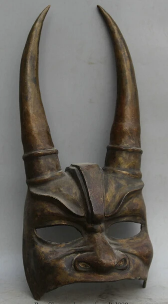 JP S0524 16&quot Old Chinese Copper Folk Evil Beast horn Head Face facepiece vizard mask | Дом и сад