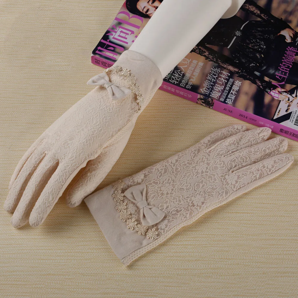 2018 новые модные женские варежки наручные Перчатки кружева лоскутное лук sunproof