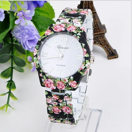 Часы Gnova с цветочным принтом в стиле Женева платина металл керамика аналоговые