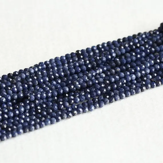 

Natural Genuine Blue Sapphire Round Loose beads,Blue Gemstone Faceted Small Beads 2mm 3mm 4mm