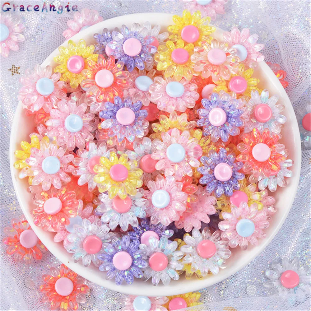 GraceAngie 10pcs Resin crystal flower charms Mix color Sunflower mobile phone shell accessories Jewelry Making findings | Украшения и