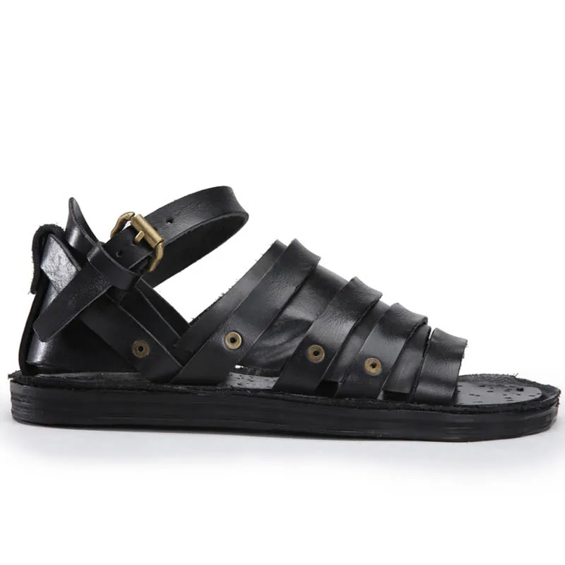 

Brand Design Men Genuine Leather Beach Sandals Gladiator Summer New Confortable Breathable Slippers Sandals Retro Flat Shoes