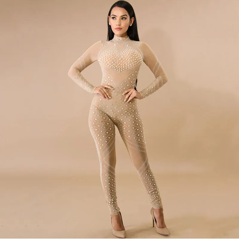 GACVGA блестящие Bodycon Комбинезоны для женщин Кристалл для пикантные алмаз перспектива День Рождения Праздновать
