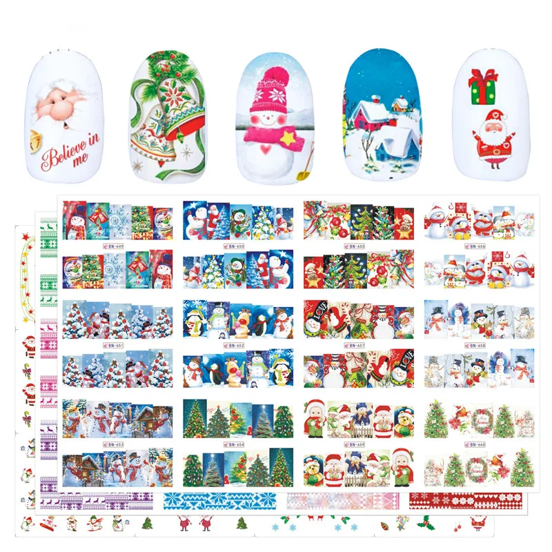 2018 наклейки для дизайна ногтей Зимний Рождественский 12 видов стилей Набор