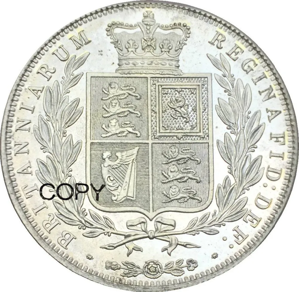 

Великобритания 1/2 Корона 1876 Виктория молодая голова Мельхиор Посеребренная копия монеты