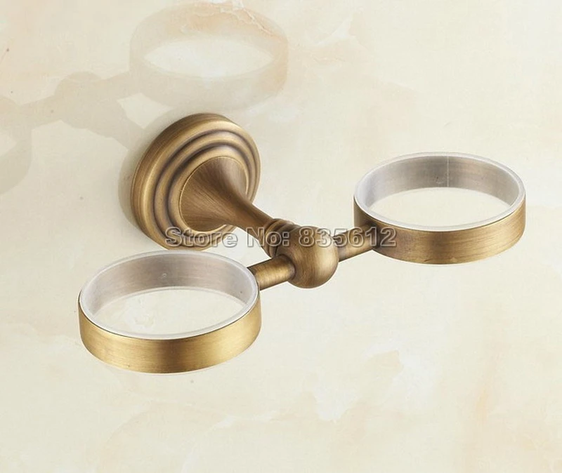 Antique Brass Toothbrush Holder with Two Ceramic Cups Wall Mounted Wba033a | Обустройство дома
