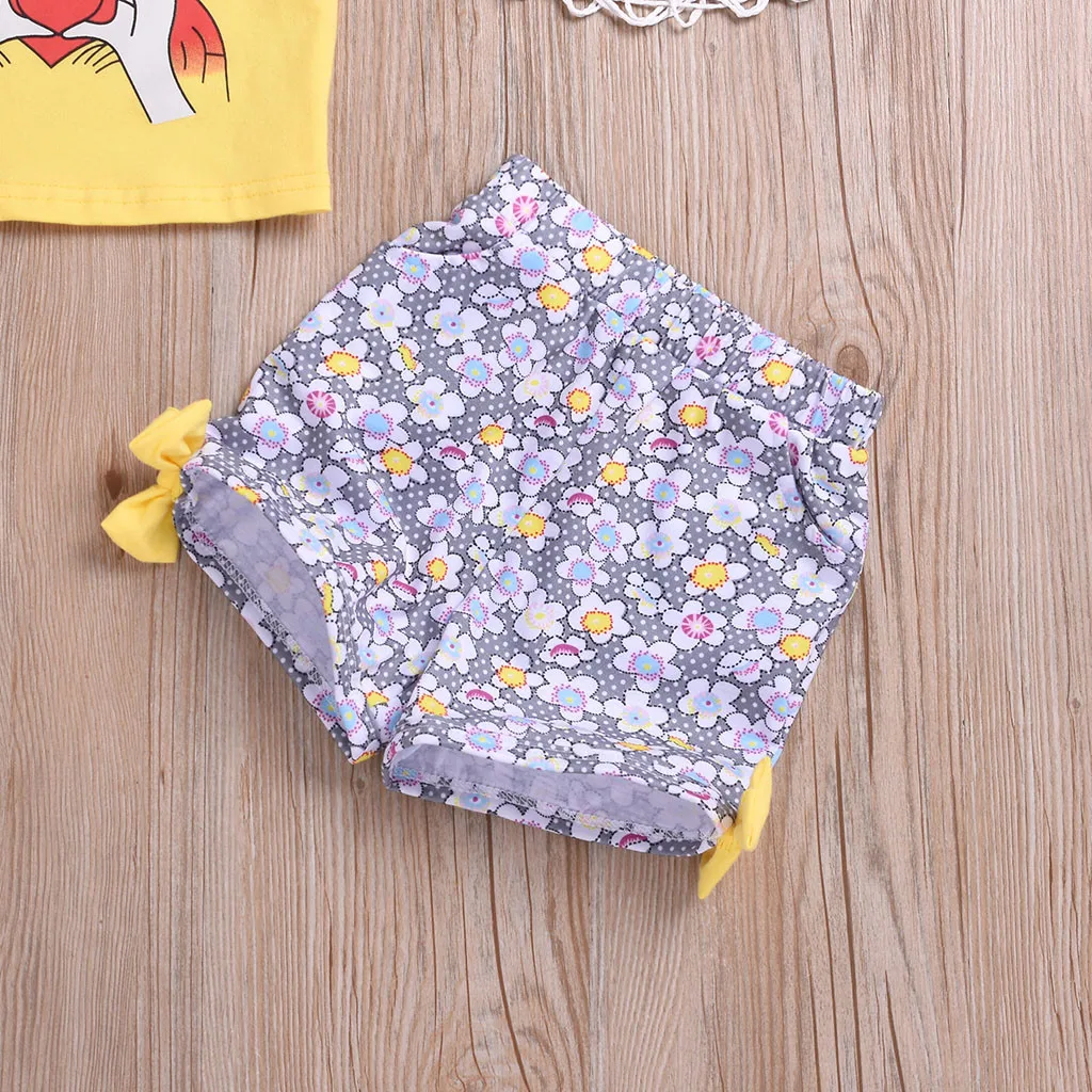 Toddler Kids Clothes Girl Cartoon Printed Sleeveless Tops+Floral Shorts Outfits Girls Summer Set Moda Infantil Menina |
