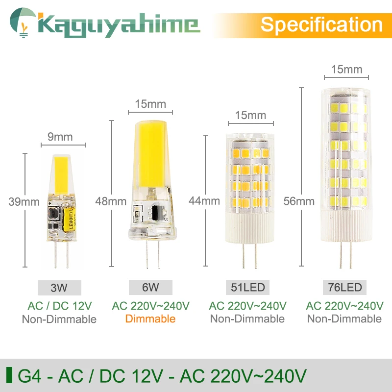 Kaguyahime 220 V светодиодный G9 G4 E14 лампа накаливания с регулируемой яркостью