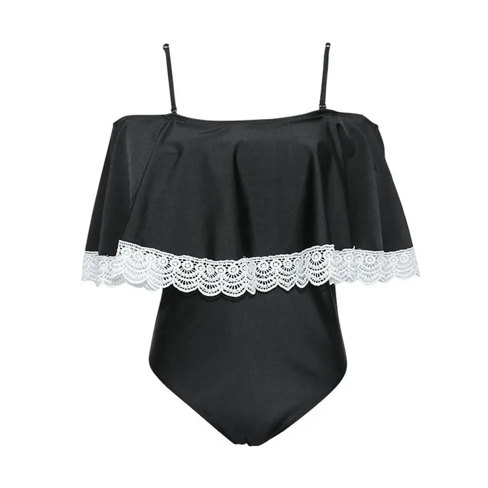 US Hot Women Swimwear One-piece Swimsuit Off Shoulder Bikini Lace Strappy Solid Ruffle Monokini Summer Bathingsuit Beachwear | Спорт и