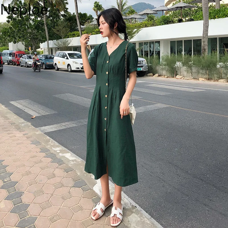 Neploe Ретро женские платья лето 2019 Новый v образный вырез короткий рукав Vestidos