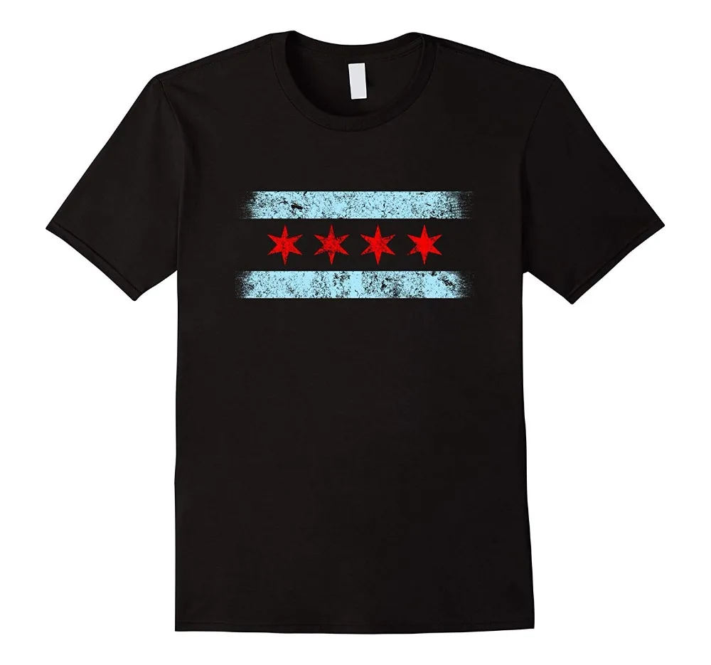 

Chicago City Flag Distressed Windy City Illinois Fashion Brand Clothing Men Print Original Fitness T-shirt