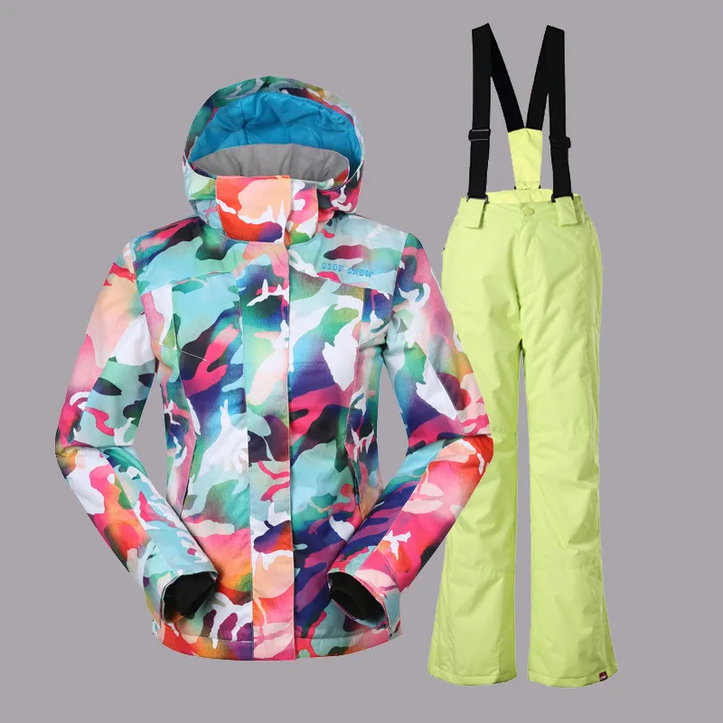 Color 5 Лыжный костюм для девочек, бренд GSOU SNOW, ветрозащитная лыжная куртка, брюки, водонепроницаемая верхняя спортивная одежда, лыжный сноуборд, супер теплый костюм - Цвет: Color 5