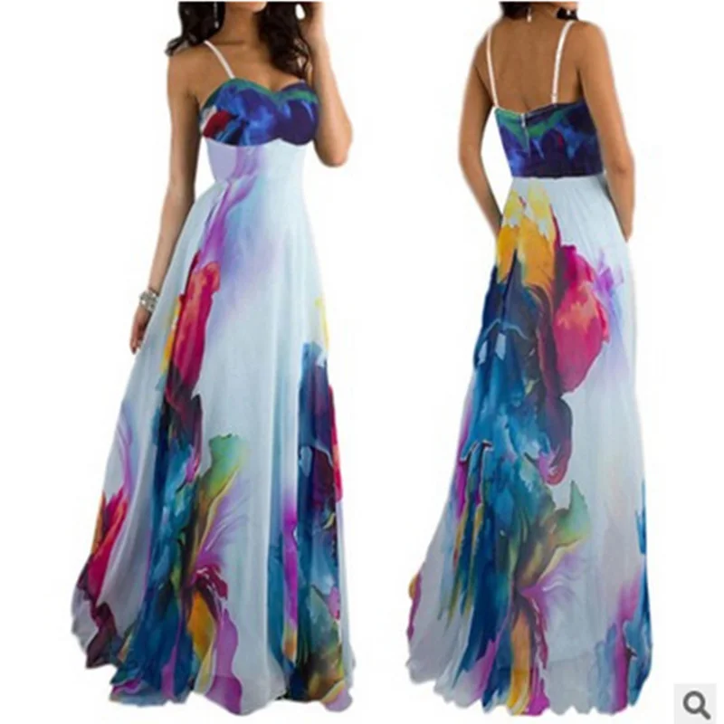 Летнее Модное Длинное платье без бретелек с открытыми плечами и цветочным