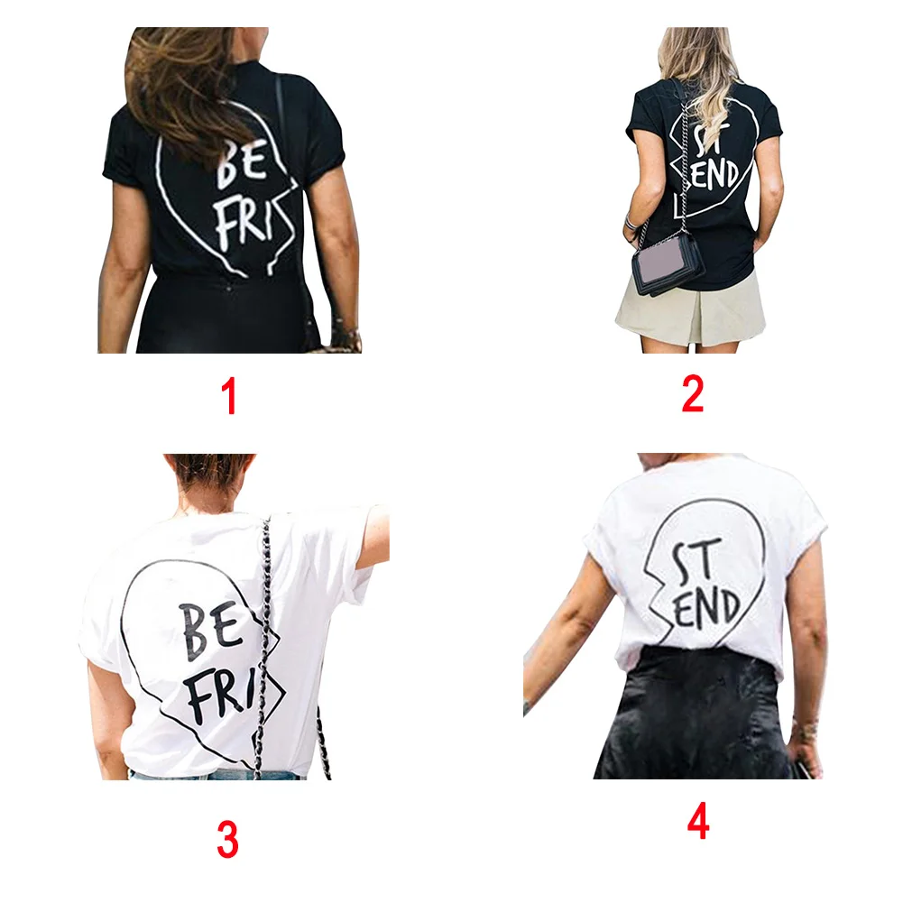 Девушка Одежда женская футболка мода лучший друг буквы печатные футболки BFF