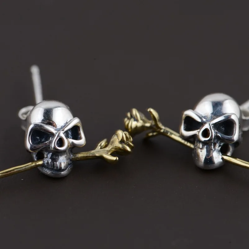 S925 Серебряные серьги с черепом для влюбленных серебряные мужчин|skull earrings|earrings