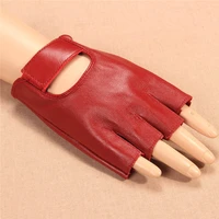 women gloves red half finger genuine leather glove dance driving semi finger short style free shipping jt905