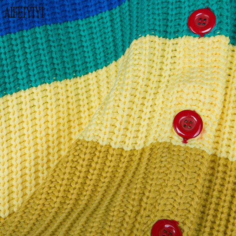 Женский кардиган оверсайз длинный вязаный Радужный в Корейском стиле теплая