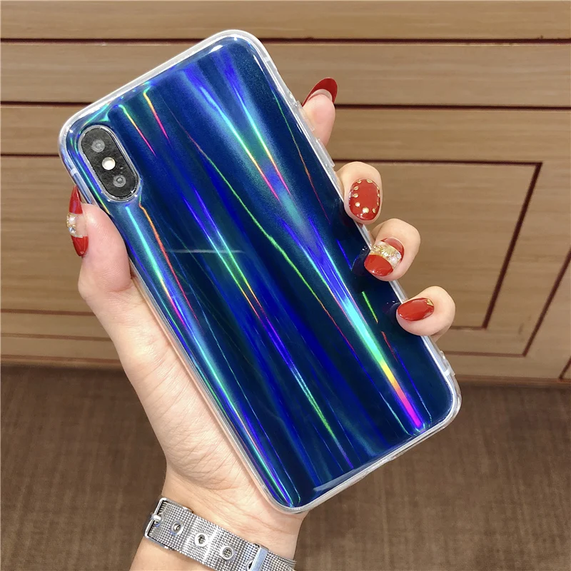Роскошный Сияющий Блеск лазерный Blu Ray чехол для телефона iphone 6 S 7 8 Plus 5 5S X XR XS MAX