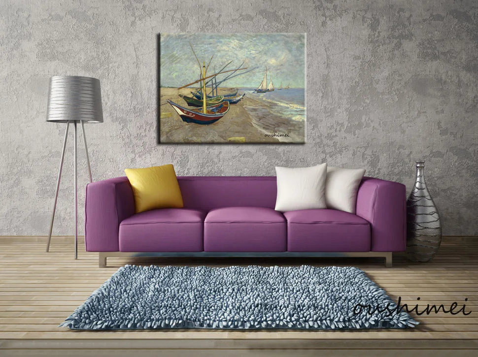 Ручная роспись рыбацкая лодка на пляже ручная работа настенная живопись морской