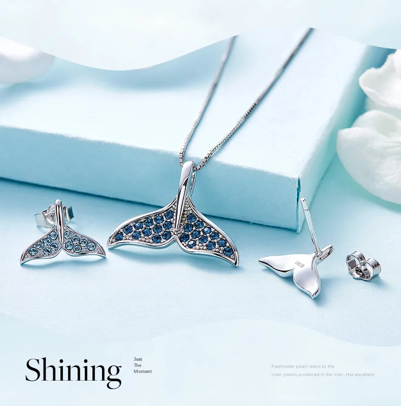CDE 925 серебряные ювелирные изделия Русалка украшенные кристаллами от Swarovski ожерелье серьги ювелирный набор Parrure Bijoux Femme