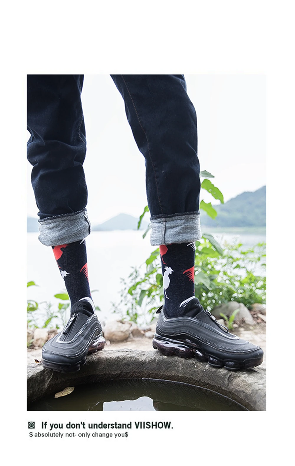 Мужские жаккардовые носки Харадзюку с надписью «Happy Socks», уличные абстрактные геометрические носки с изображением петуха, Листьев, стрелы, голени, хип-носки, Прямая поставка