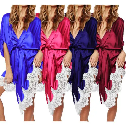 Модное женское сексуальное длинное шелковое кимоно банный халат ночная