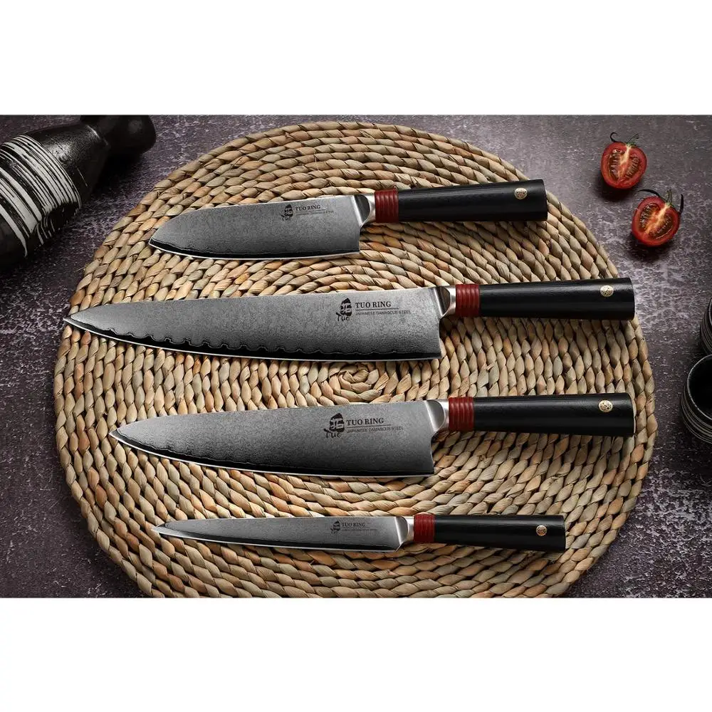 TUO столовые приборы Santoku нож-японский AUS-10D дамасский Дракон шаблон-полый молотый