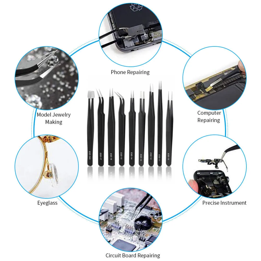 Антистатический пинцет из нержавеющей стали 9 шт./лот антистатические