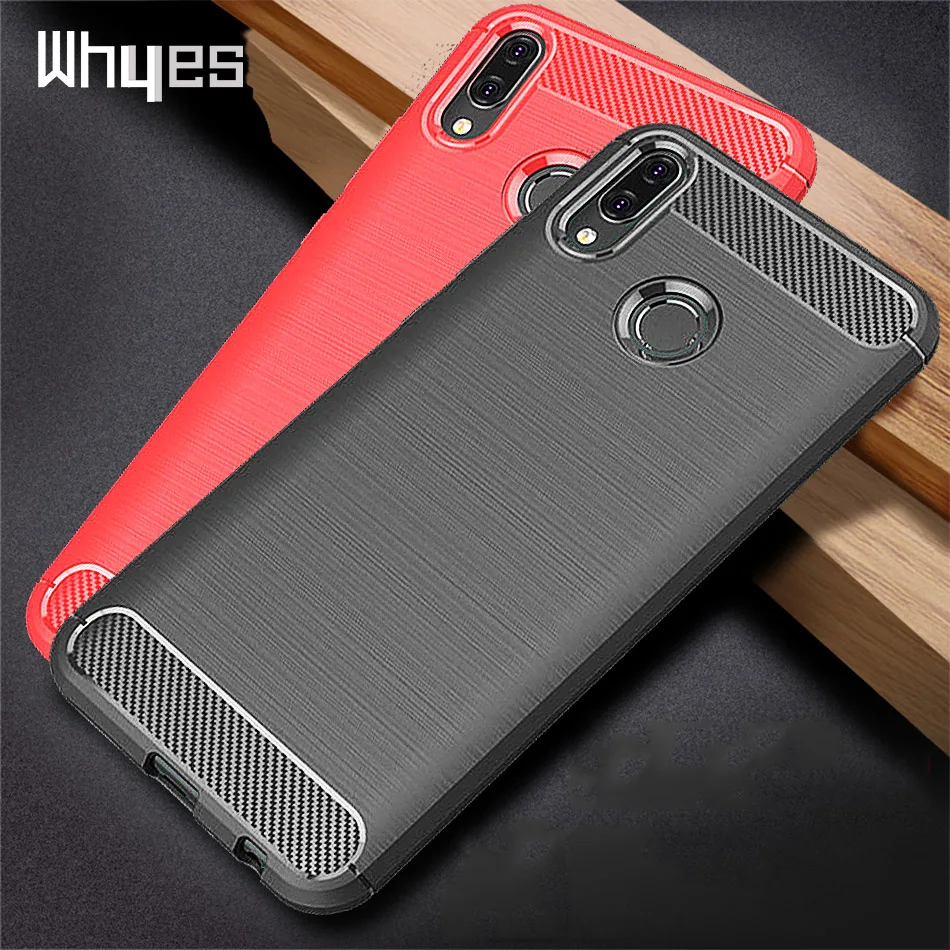 Силиконовый чехол Whyes для Huawei P Smart 2019 Plus противоударный мягкий из углеродного