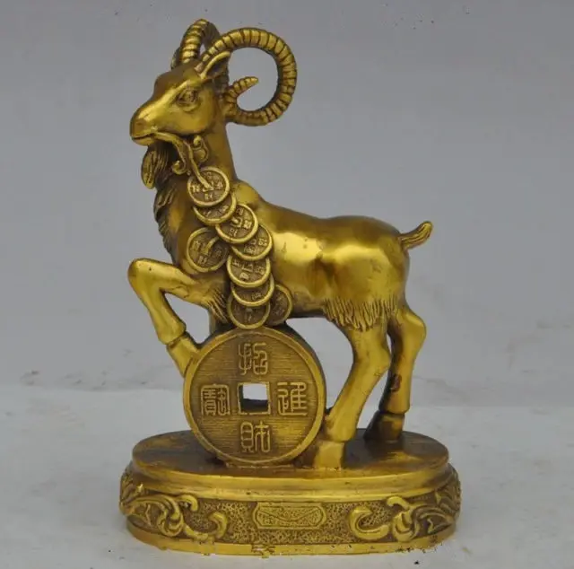 Chinese fengshui brass Wealth Money Zodiac Sheep Goat auspicious Statue
