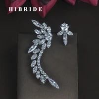 hibride beautiful feather shape aaa cubic zirconia stud earrings for women fashion jewelry earrings boucle doreille e 683