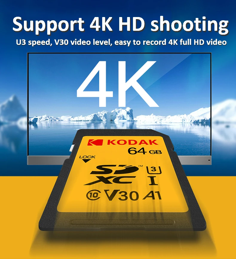 Карта памяти Kodak SD SDHC sd-карта 16 ГБ 32 ГБ 64 Гб 128 ГБ 256 ГБ SDXC C10 U3 U1 V30 UHS-I картао де карты памяти для камеры