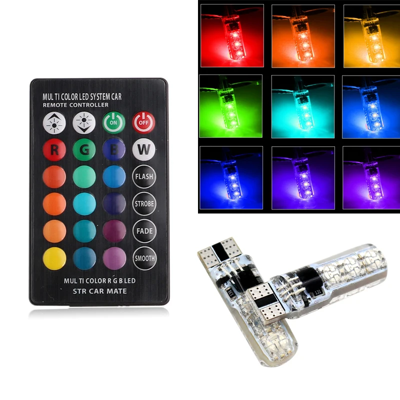 2X T10 W5W светодиодный Автомобильные фары лампы RGB 194 168 501 стробоскоп многоцветный