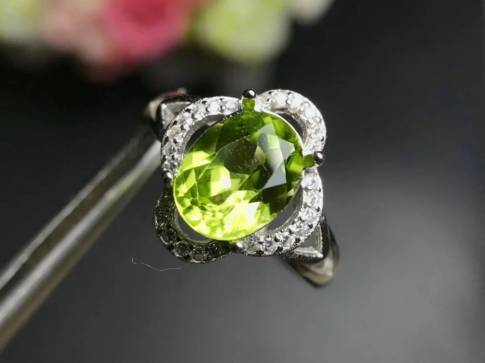 Fidelity Natural 7*9mm peridot Rings s925 sterling silver fashion fine Jewelry for women party green gemstone | Украшения и