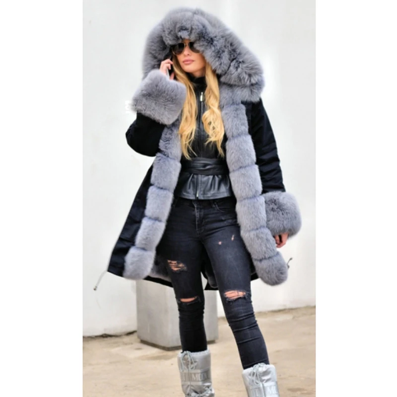 Tatyana Furclub New Real Fur Jacket For Women Winter Clothes Thick Warm Trendy Coat Black Outwear With Big Fur Collar Parkas